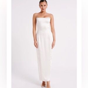 Meshki White Satin Maxi Slip Dress